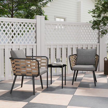 3 Pieces Rattan Bistro Set, Wicker Garden Furniture Set w/ Cushions