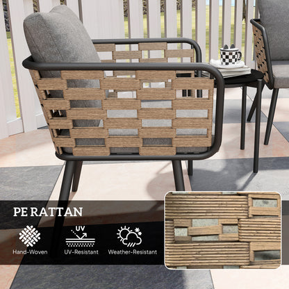 3 Pieces Rattan Bistro Set, Wicker Garden Furniture Set w/ Cushions