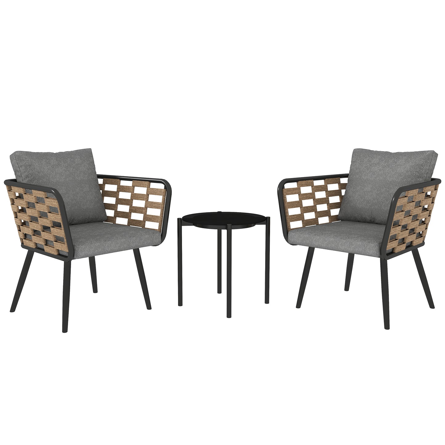 3 Pieces Rattan Bistro Set, Wicker Garden Furniture Set w/ Cushions
