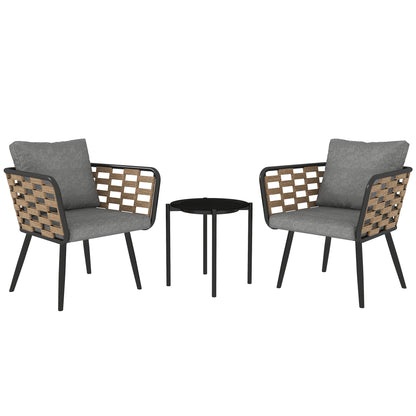 3 Pieces Rattan Bistro Set, Wicker Garden Furniture Set w/ Cushions
