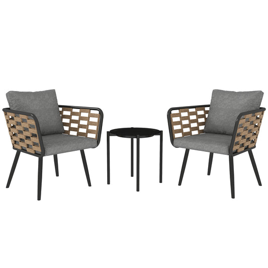 3 Pieces Rattan Bistro Set, Wicker Garden Furniture Set w/ Cushions