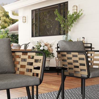 3 Pieces Rattan Bistro Set, Wicker Garden Furniture Set w/ Cushions
