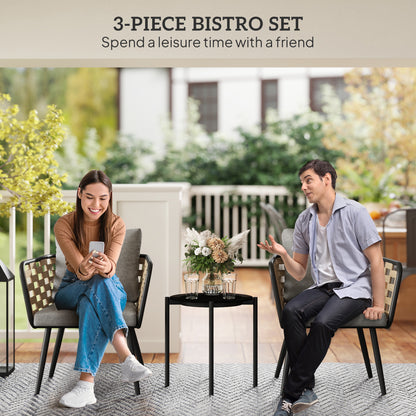 3 Pieces Rattan Bistro Set, Wicker Garden Furniture Set w/ Cushions