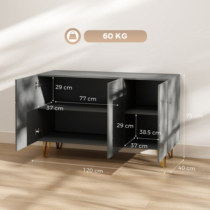 Storage Cabinet, Sideboard with Adjustable Shelves, High Gloss Grey
