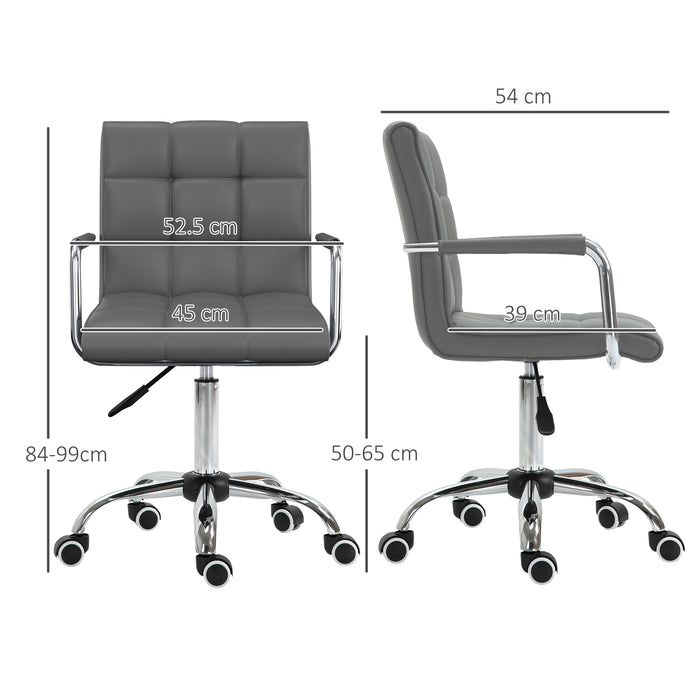 Mid Back PU Leather Home Office Desk Chair Swivel Computer Chair with Arm, Wheels, Adjustable Height, Grey