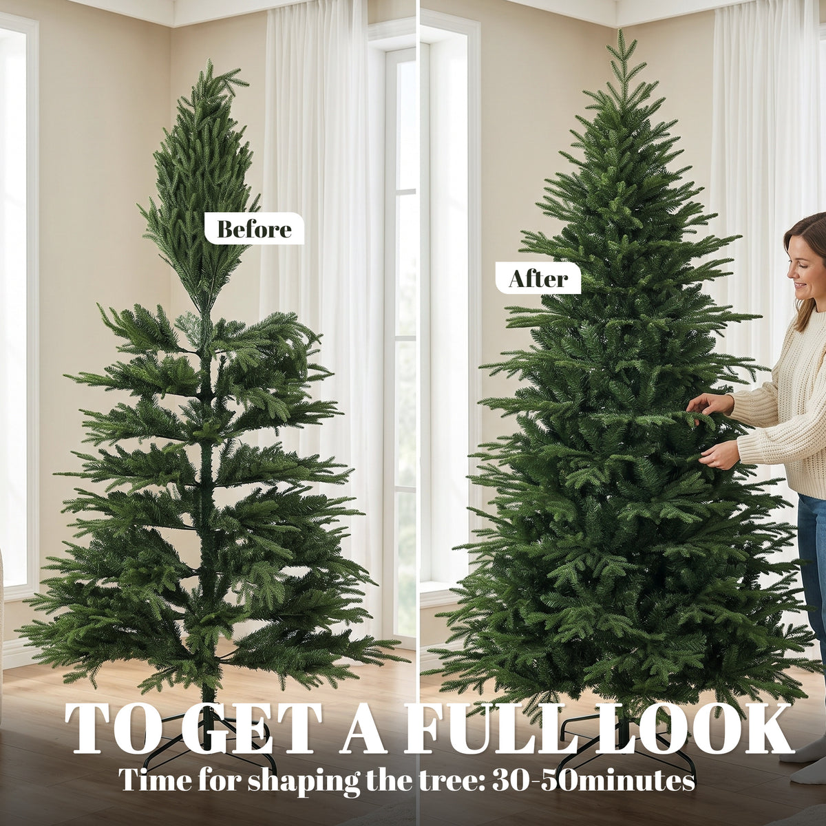 7 Ft Artificial Christmas Tree with Metal Base, Hinged Branches