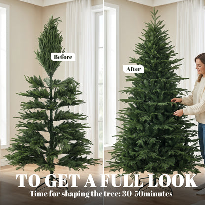 7 Ft Artificial Christmas Tree with Metal Base, Hinged Branches