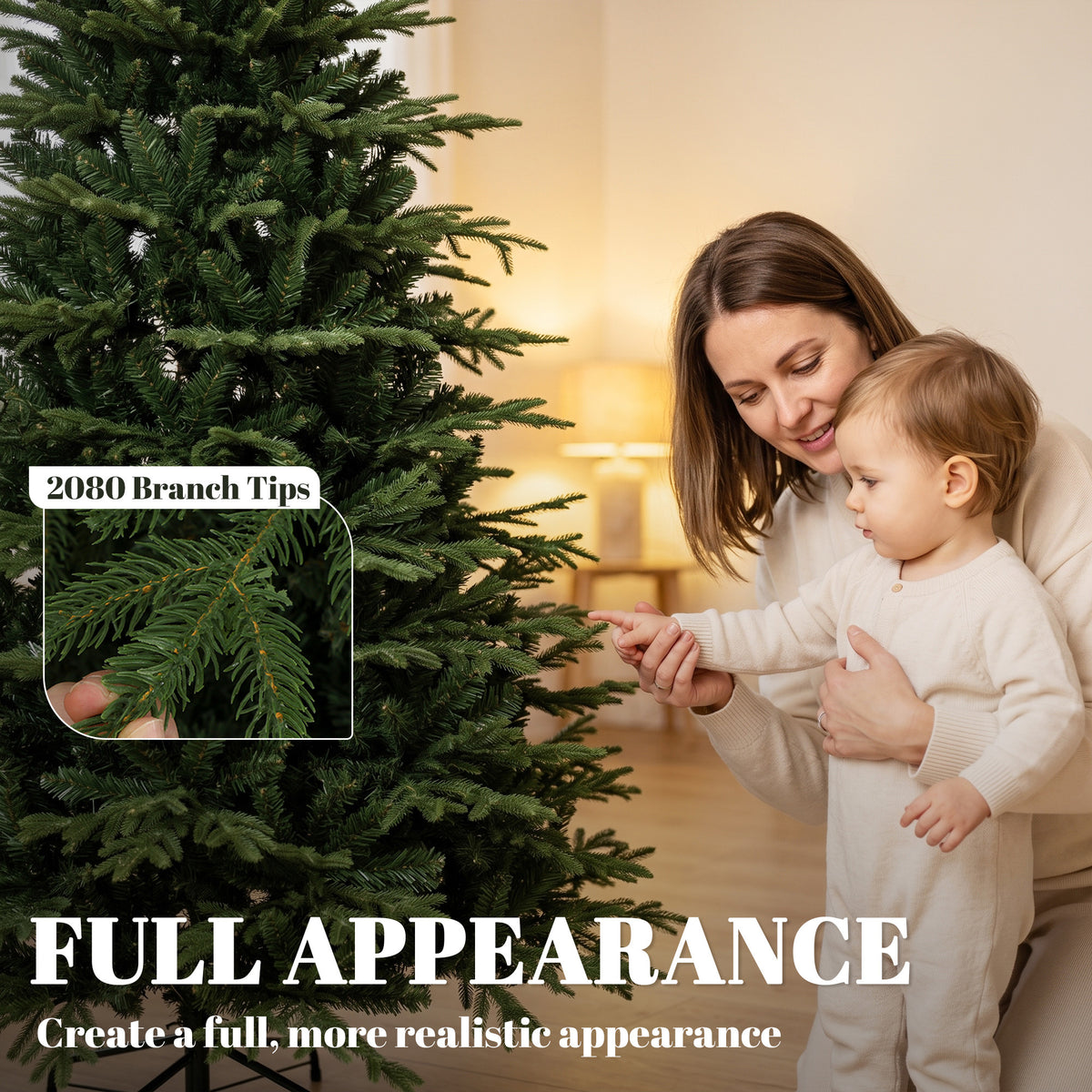 7 Ft Artificial Christmas Tree with Metal Base, Hinged Branches