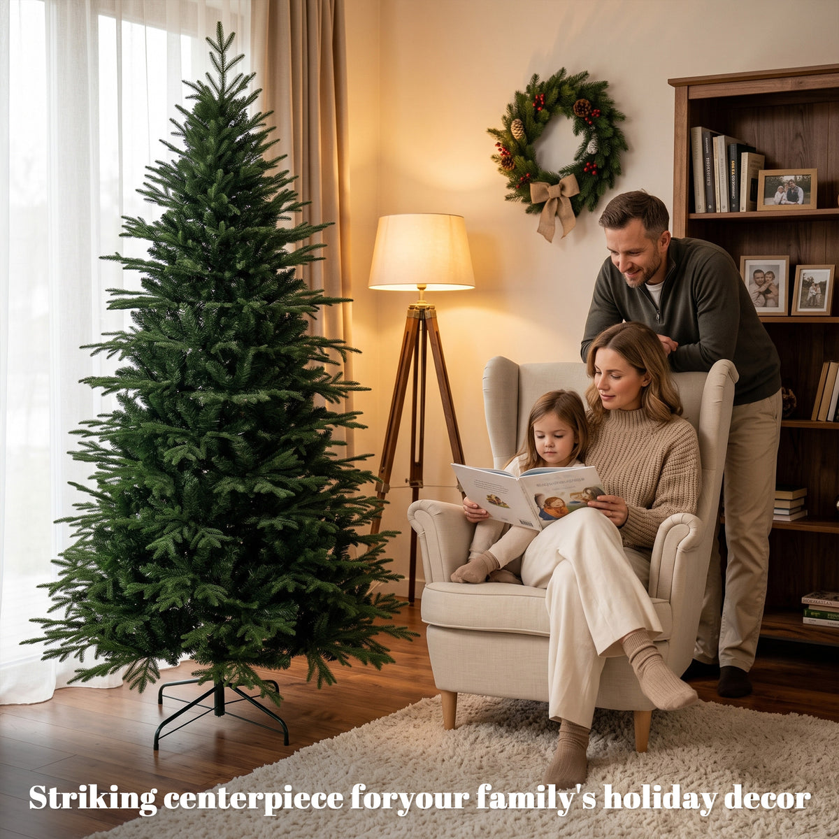 7 Ft Artificial Christmas Tree with Metal Base, Hinged Branches