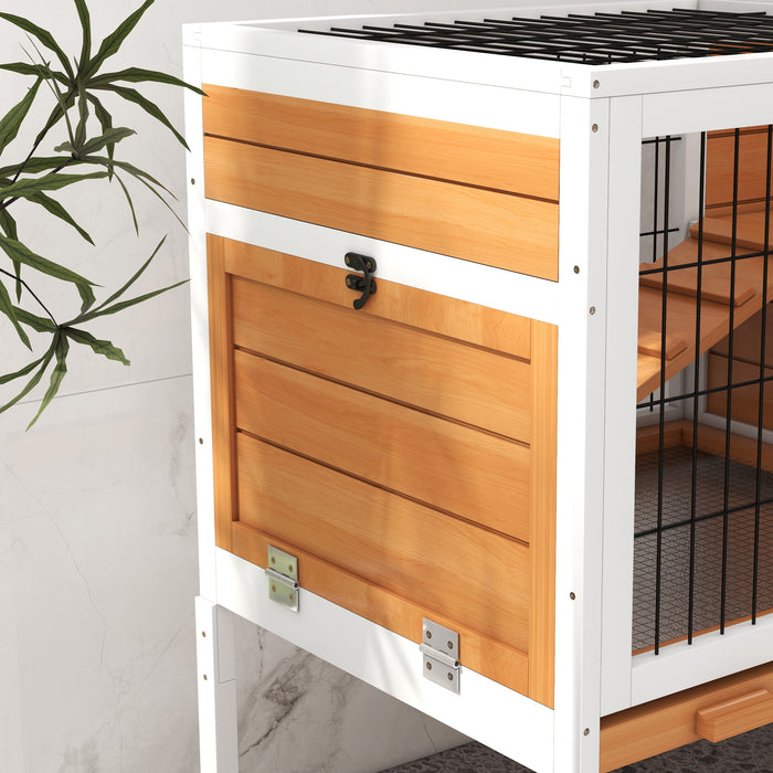 Wooden Rabbit Hutch, Guinea Pig Cage, with Removable Tray, Openable Roof