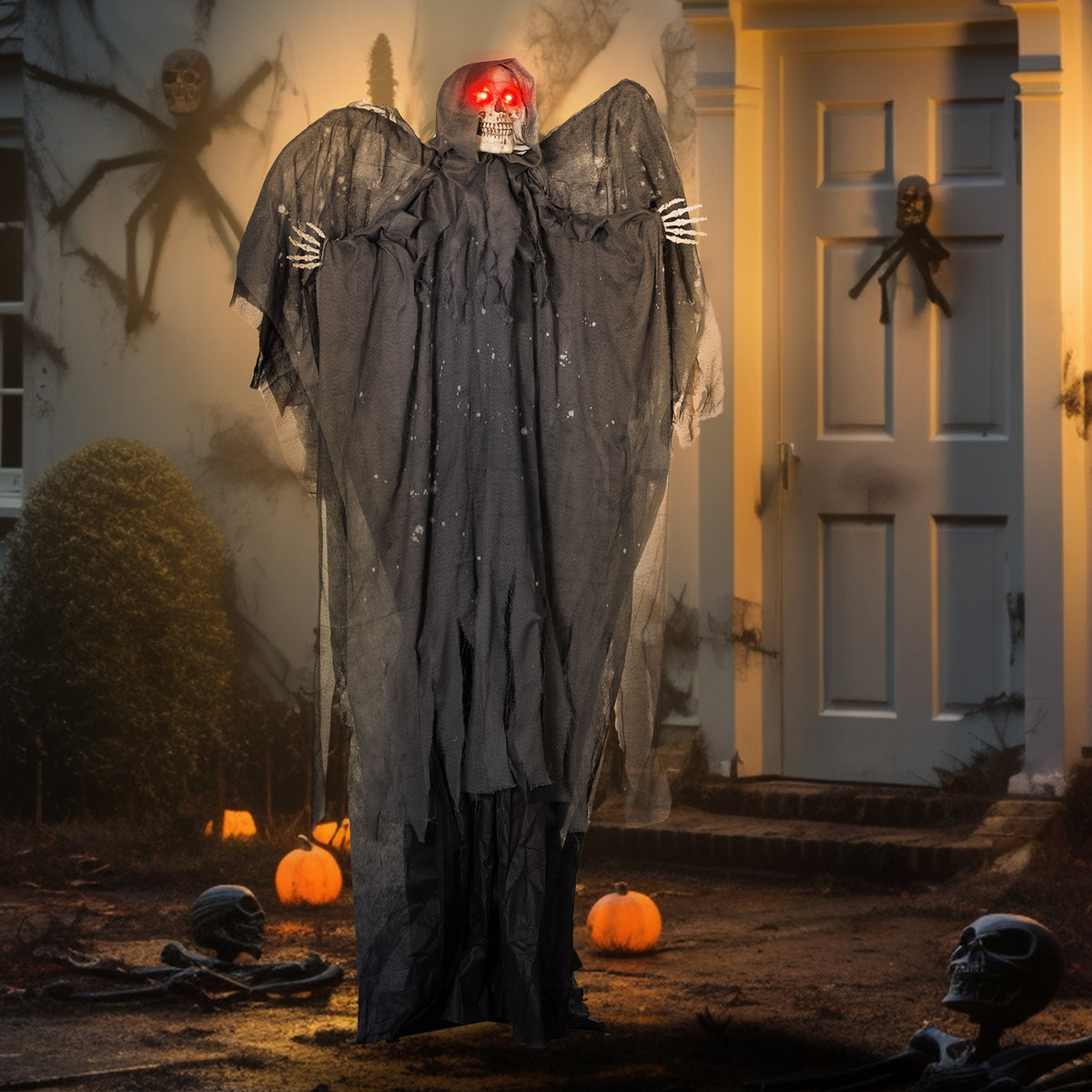 Winged Grim Reaper Animatronic Prop w/ Light Up Eyes, for Haunted House