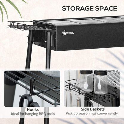 Portable Charcoal Barbecue Grill with Seasoning Baskets and Hooks