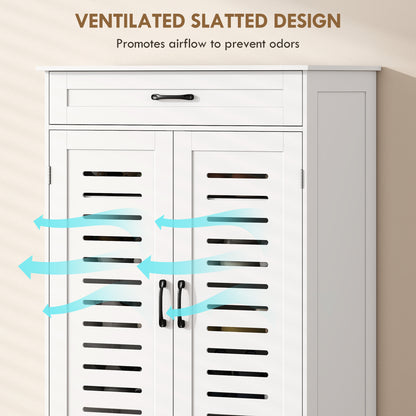 Modern Shoe Storage Cabinet with Louvered Doors and Drawer, White