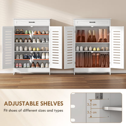 Modern Shoe Storage Cabinet with Louvered Doors and Drawer, White