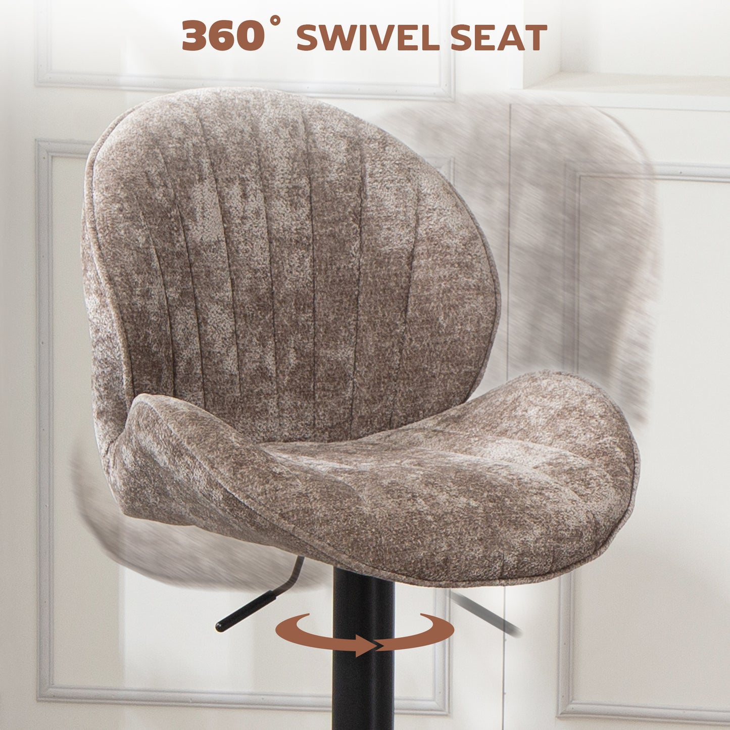 Modern Bar Stools Set of 2, Swivel Counter Height Barstools, Brown