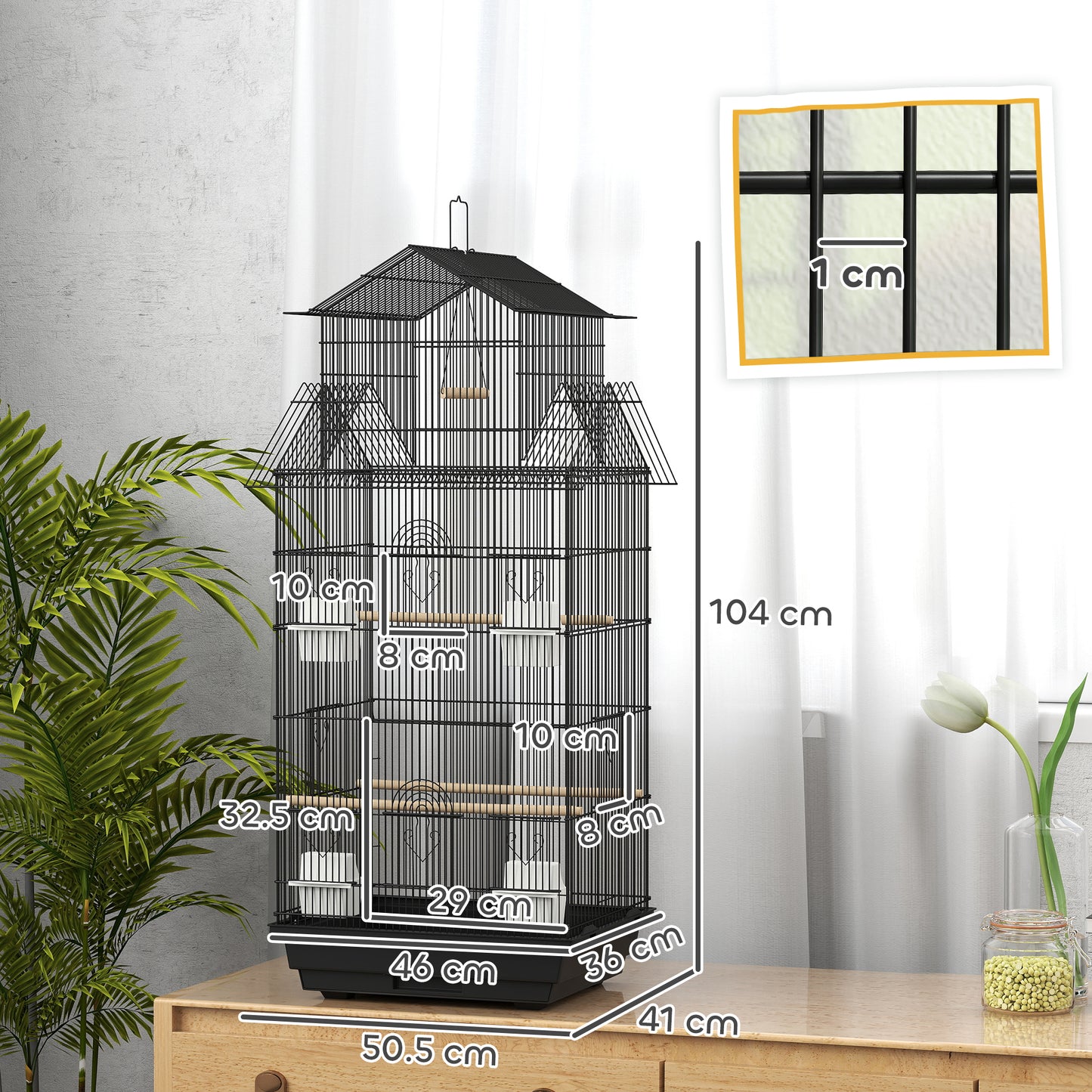Metal Bird Cage w/ Perch, Food Container, Handle, for Finch, Canary