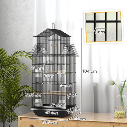 Metal Bird Cage w/ Perch, Food Container, Handle, for Finch, Canary
