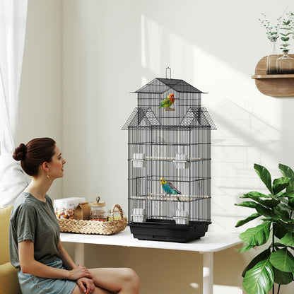Metal Bird Cage w/ Perch, Food Container, Handle, for Finch, Canary