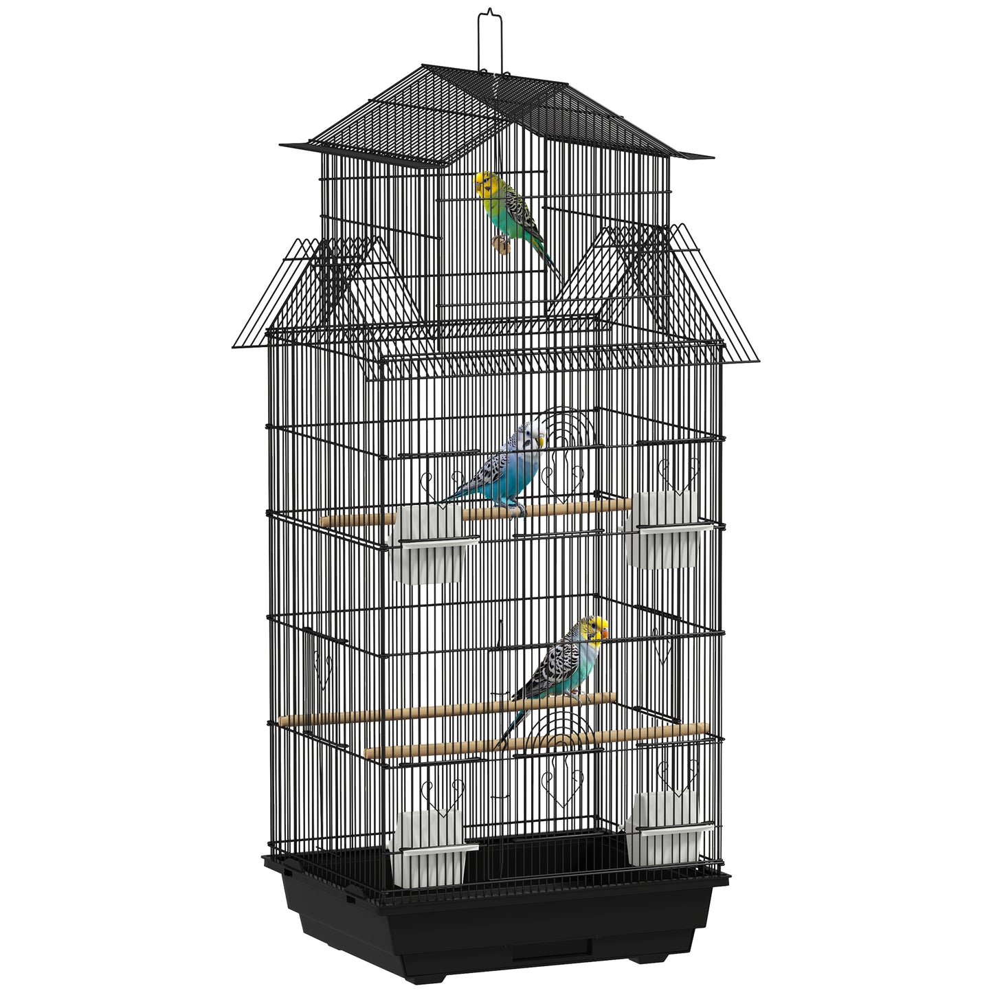 Metal Bird Cage w/ Perch, Food Container, Handle, for Finch, Canary