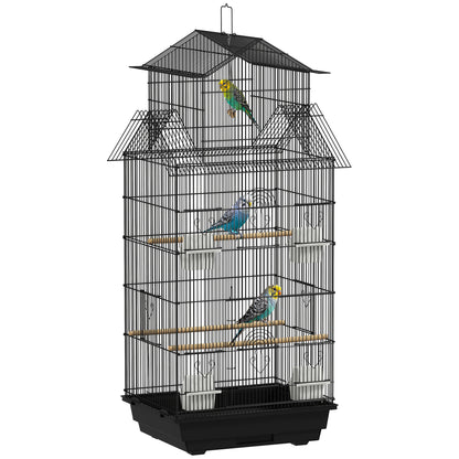Metal Bird Cage w/ Perch, Food Container, Handle, for Finch, Canary