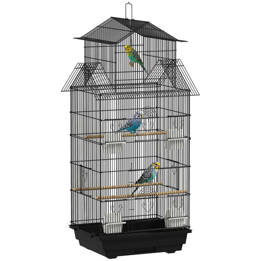 Metal Bird Cage w/ Perch, Food Container, Handle, for Finch, Canary