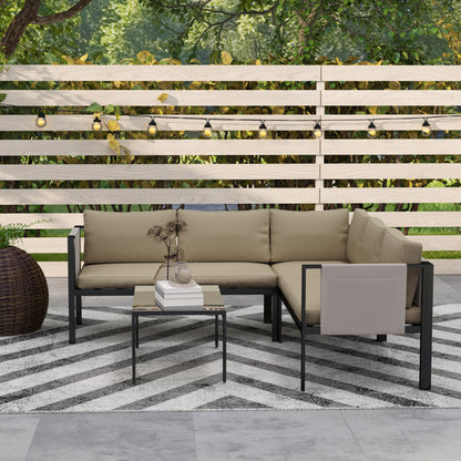 4 Piece Garden Furniture Set w/ Breathable Mesh Pocket, Khaki