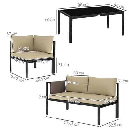 4 Piece Garden Furniture Set w/ Breathable Mesh Pocket, Khaki