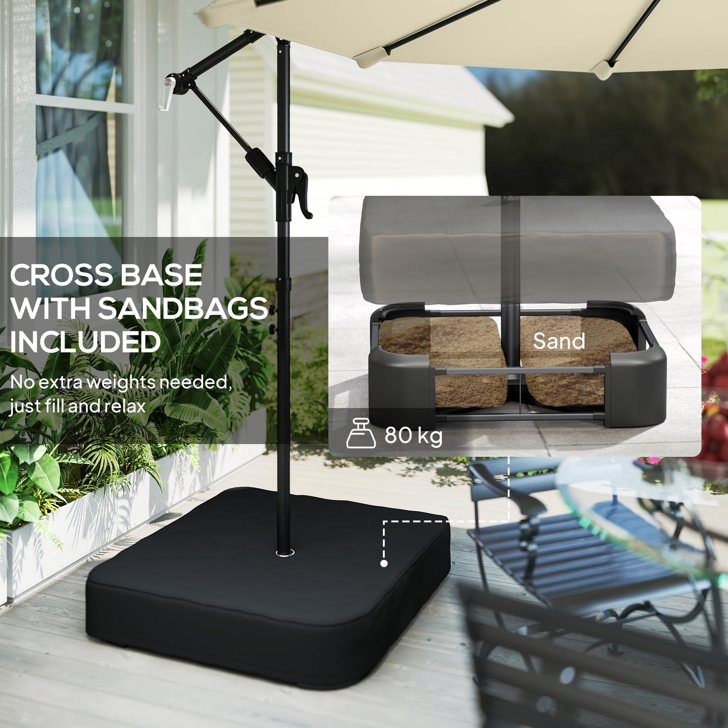 3 m Garden Cantilever Parasol with Sandbag, 360 Degree Rotation