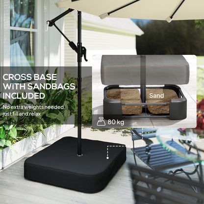 3 m Garden Cantilever Parasol with Sandbag, 360 Degree Rotation