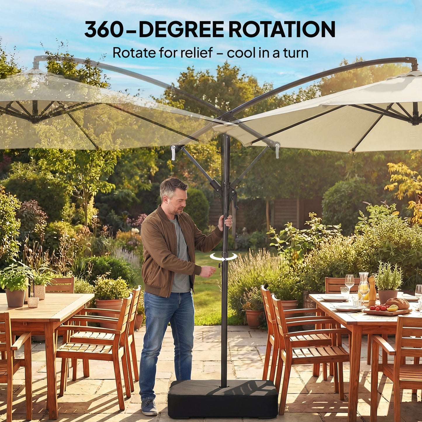 3 m Garden Cantilever Parasol with Sandbag, 360 Degree Rotation