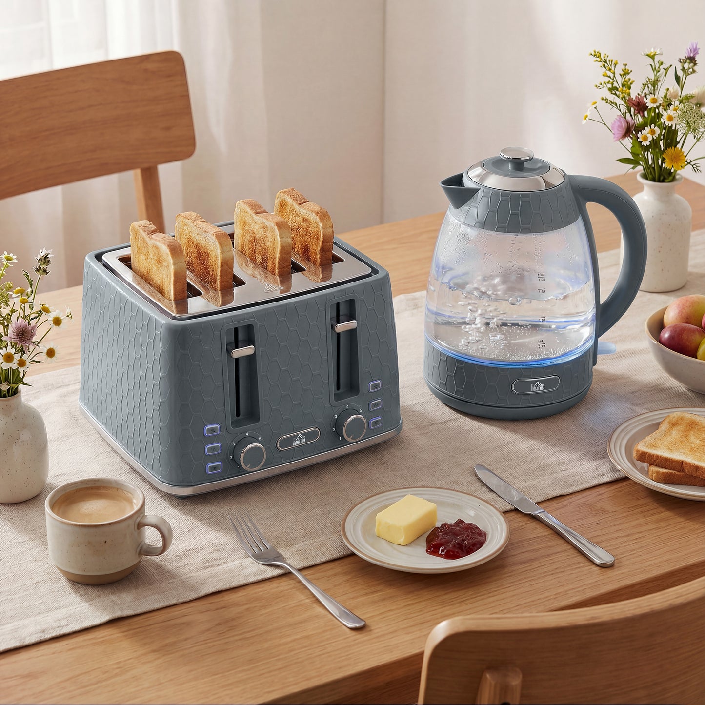 Kettle and Toaster Set with Strix Thermostat, Crumb Tray, Grey