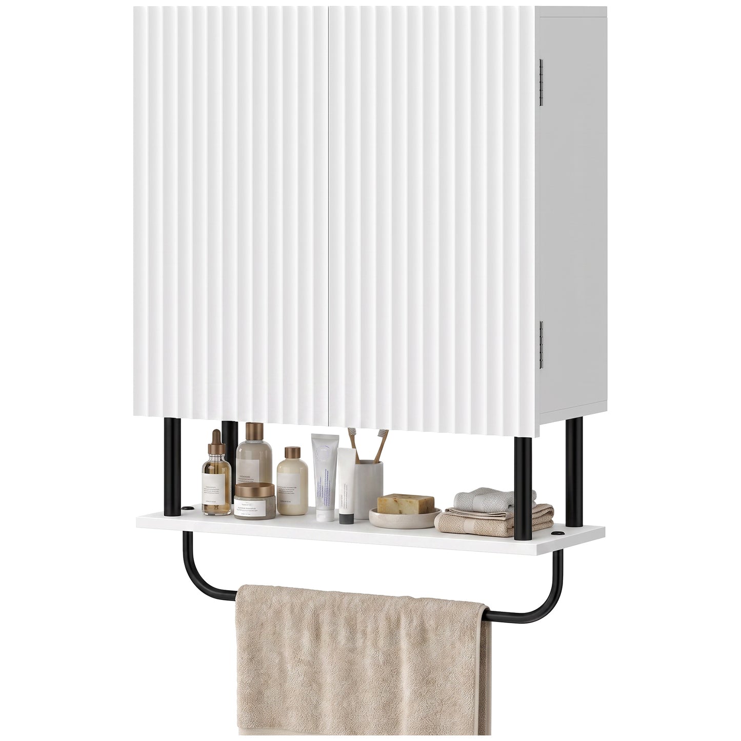 Modern Bathroom Wall Cabinet with 2 Wavy Doors White