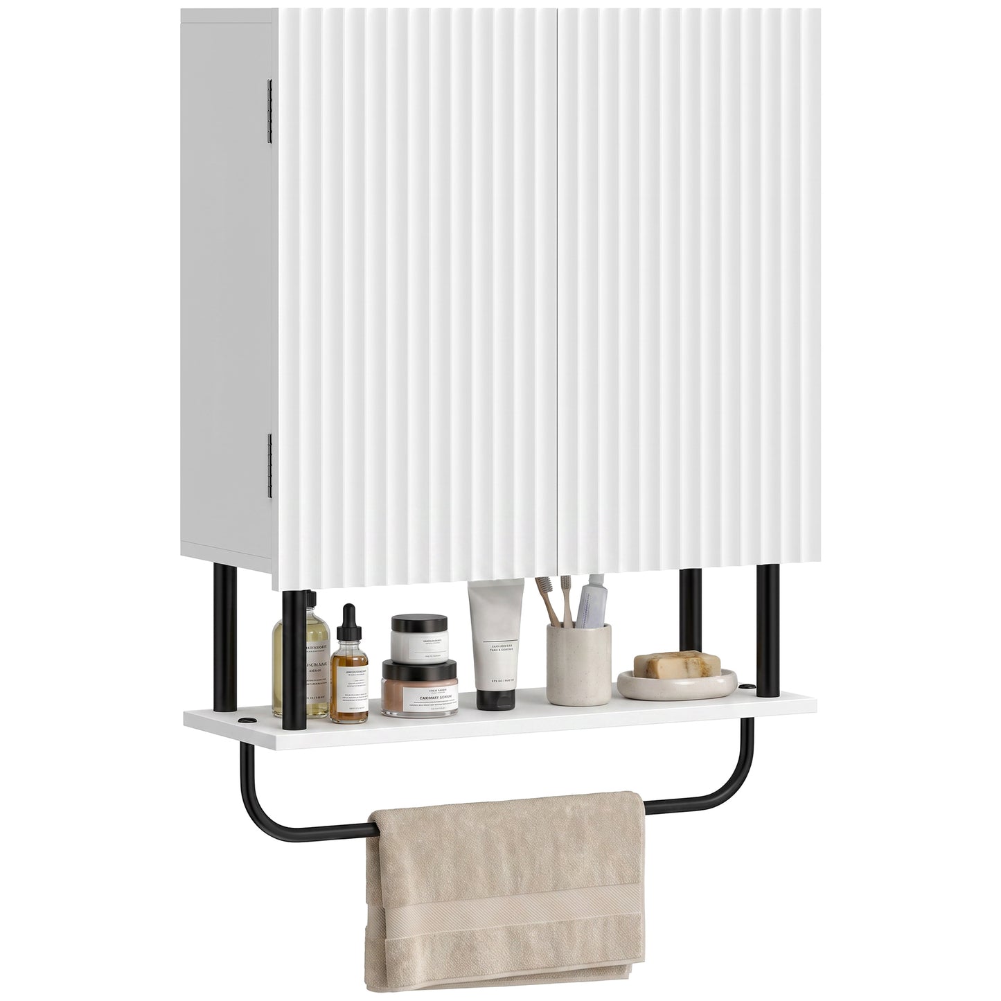 Modern Bathroom Wall Cabinet with 2 Wavy Doors White