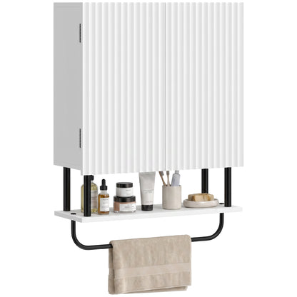 Modern Bathroom Wall Cabinet with 2 Wavy Doors White
