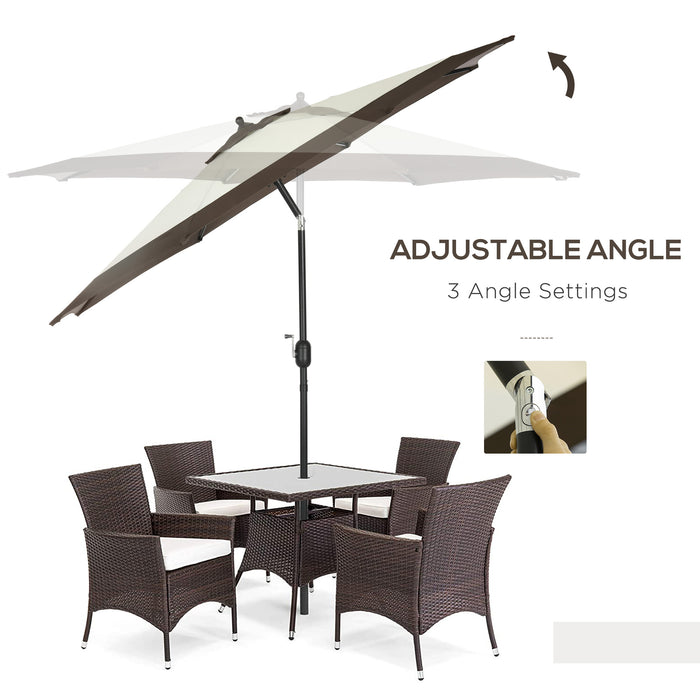 2.7m Garden Parasol Umbrella with 8 Metal Ribs, Tilt and Crank, Outdoor Sunshades for Garden, Patio, Beach, Yard, Coffee