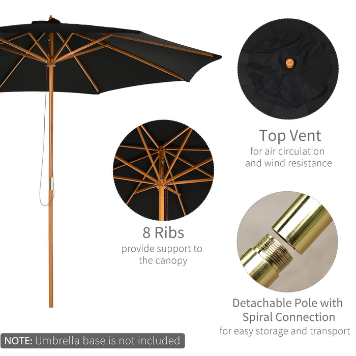 √¢¬å¬Ä3m Bamboo Wooden Market Patio Umbrella Garden Parasol Outdoor Sunshade Canopy, 8-ribs,Black