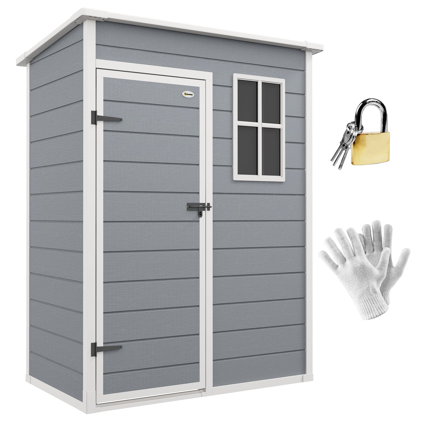 5' x 3' Garden Shed w/ Floor, Lockable Door, Window and Vent, Grey