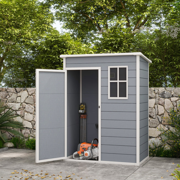 5' x 3' Garden Shed w/ Floor, Lockable Door, Window and Vent, Grey