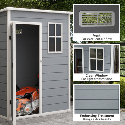 5' x 3' Garden Shed w/ Floor, Lockable Door, Window and Vent, Grey
