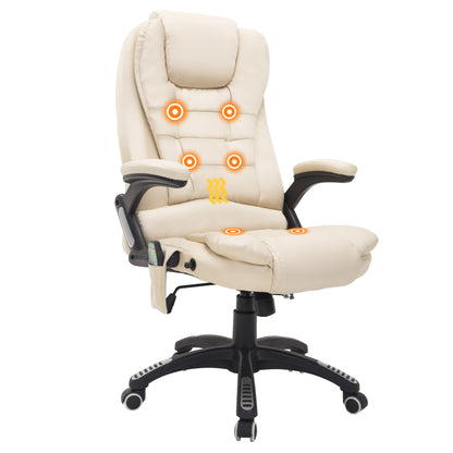 Heated Vibrating Massage Office Chair with Reclining Function, Beige