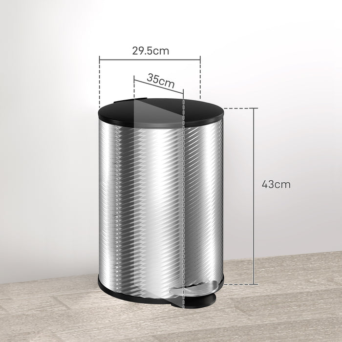 20L Kitchen Pedal Bin, Stainless Steel Bin with Soft-close Lid, Silver