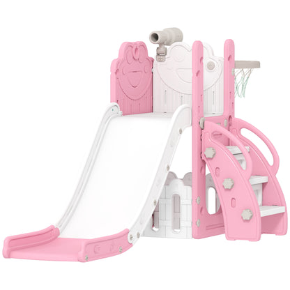 5 in 1 Toddler Slide Set with Basketball Hoop for Age 1-3, Pink