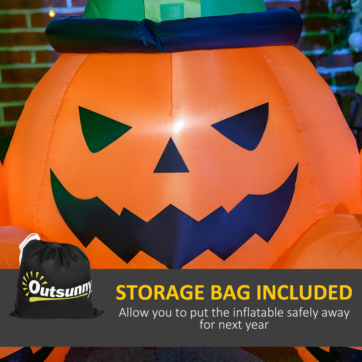 6' Inflatable Halloween Large Pumpkin in Hat w/ Four Small Pumpkin LED