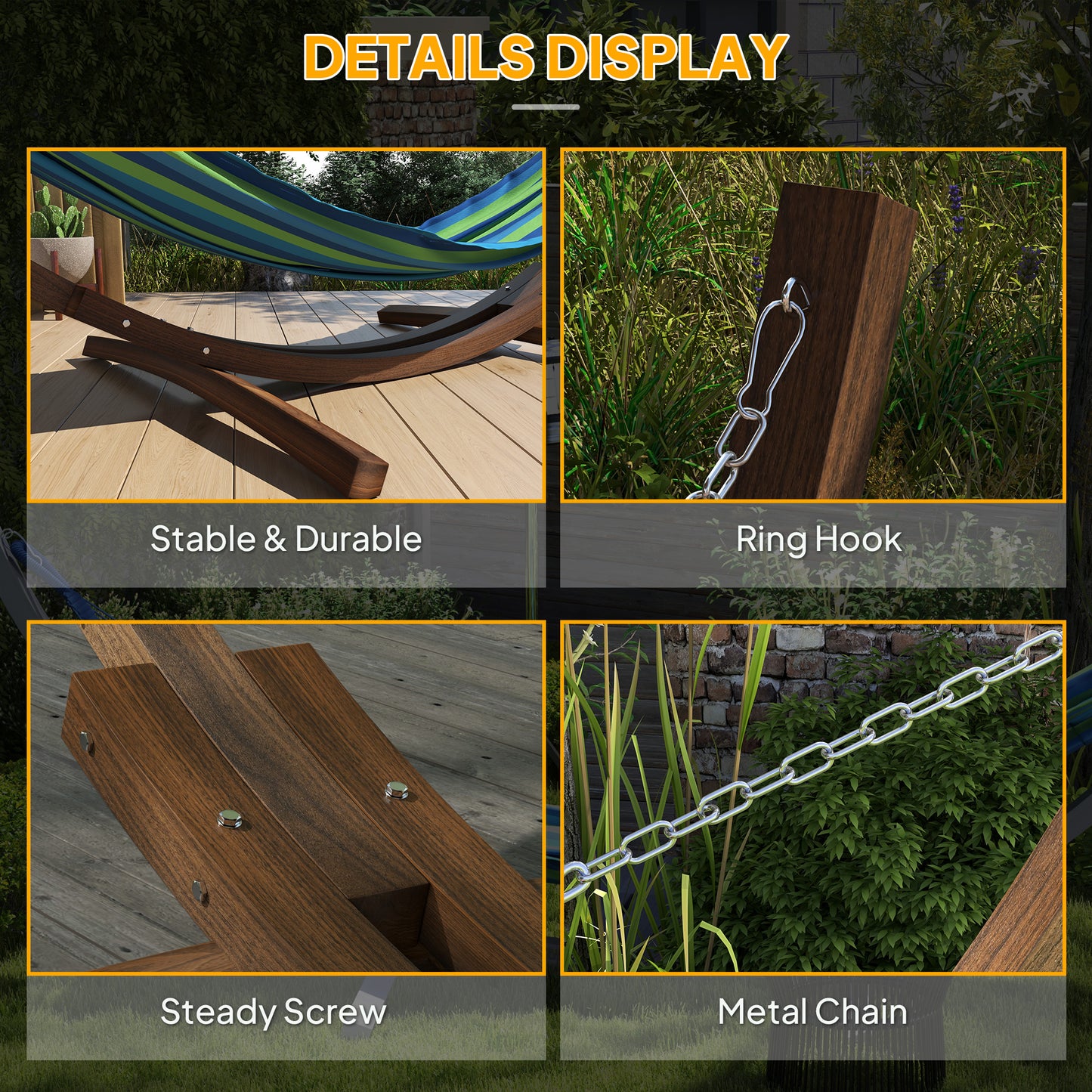 3(m) Wooden Hammock Stand for Garden, Patio, Brown