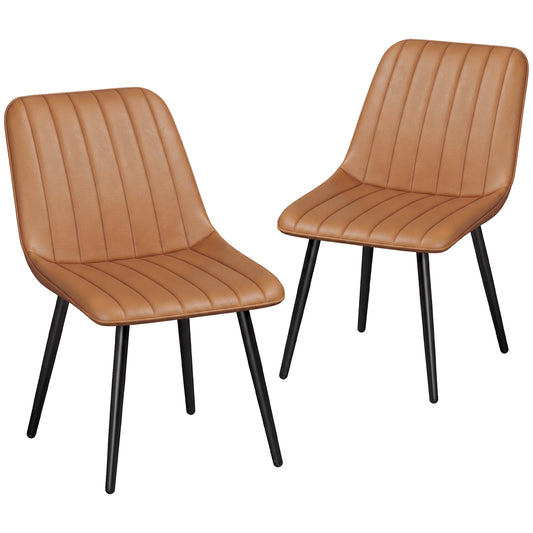 Faux Leather Upholstered Kitchen Chairs with Metal Legs, Brown