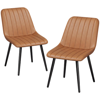 Faux Leather Upholstered Kitchen Chairs with Metal Legs, Brown