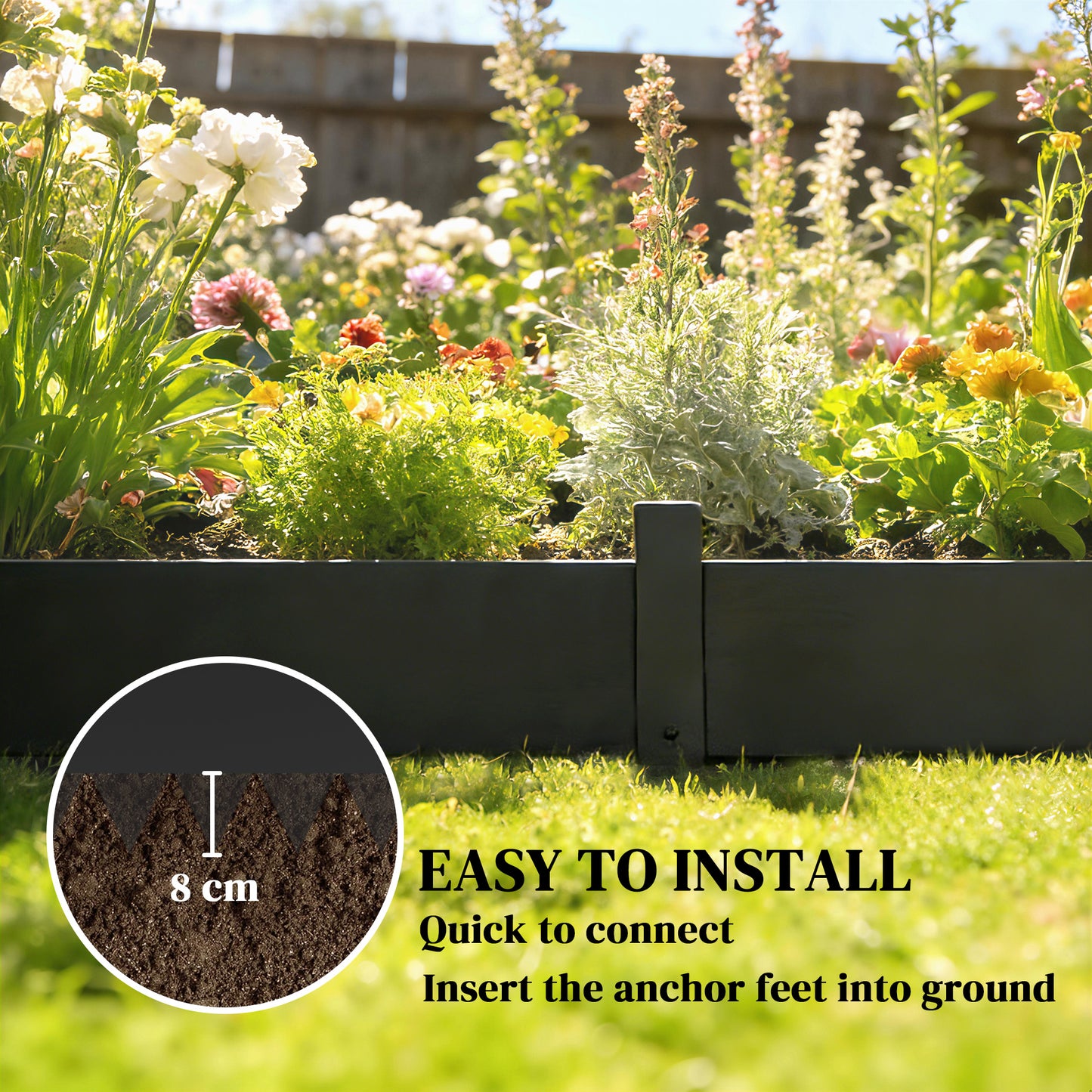 5pcs Garden Fence, No Dig Metal Outdoor Picket Fence Panels, Black