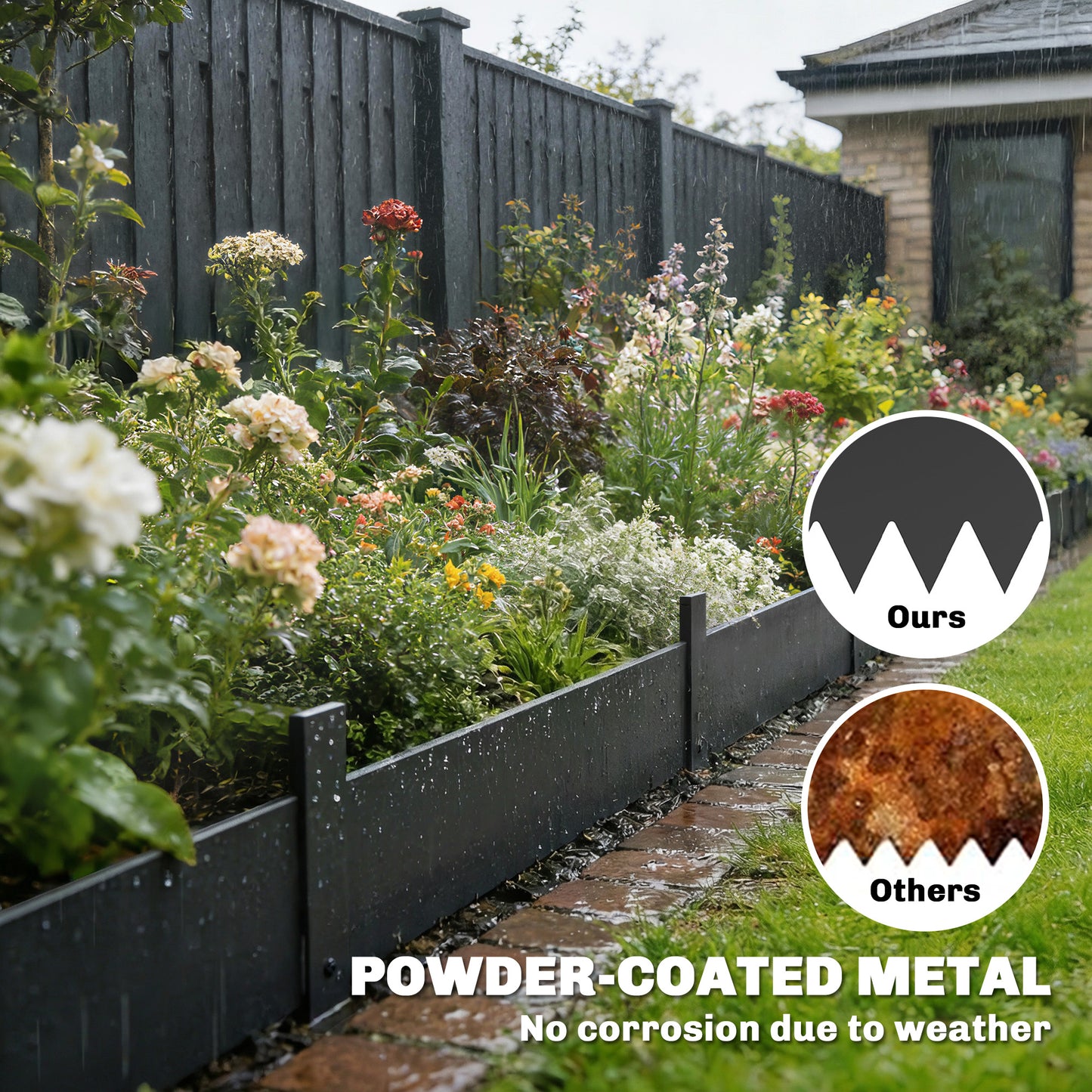 5pcs Garden Fence, No Dig Metal Outdoor Picket Fence Panels, Black