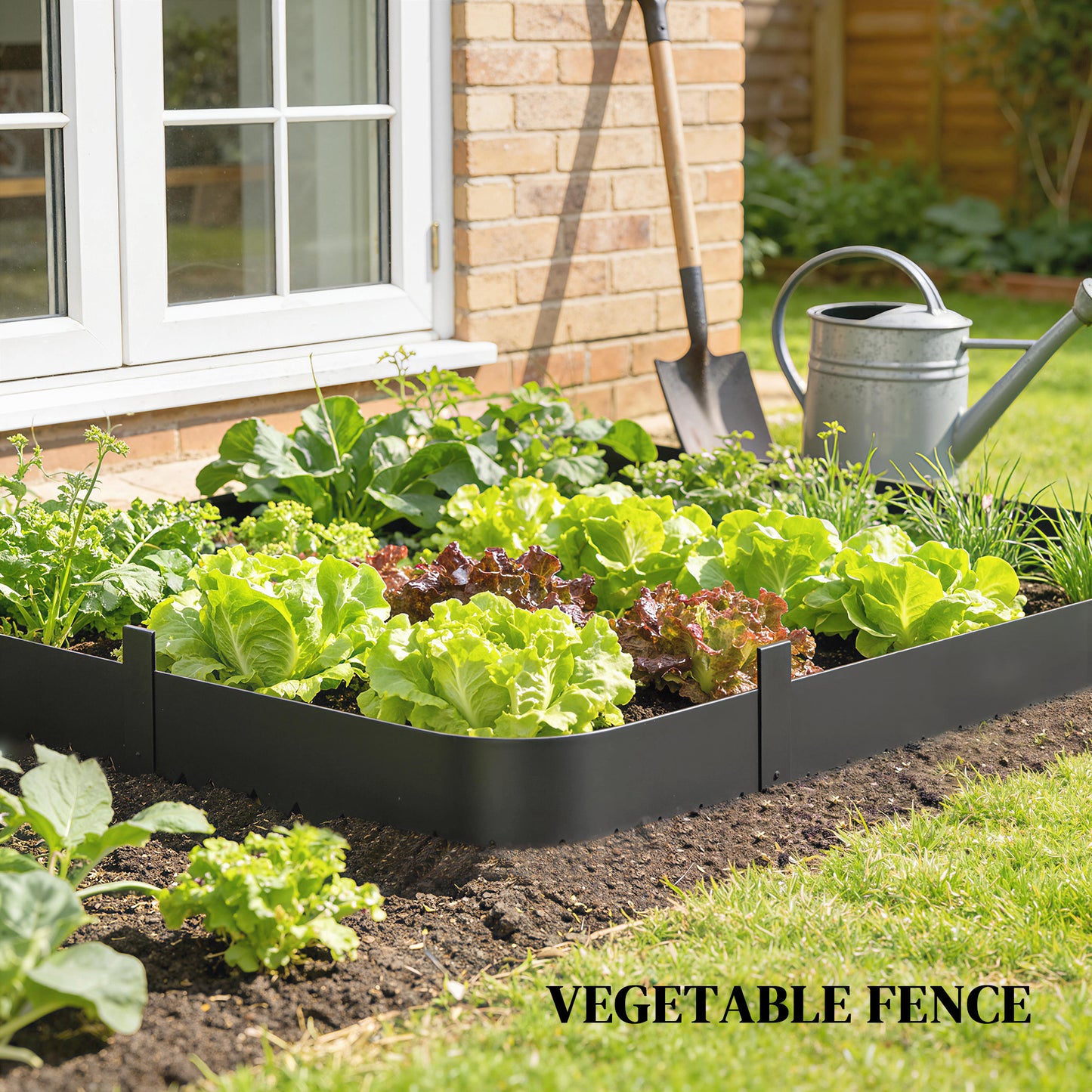 5pcs Garden Fence, No Dig Metal Outdoor Picket Fence Panels, Black