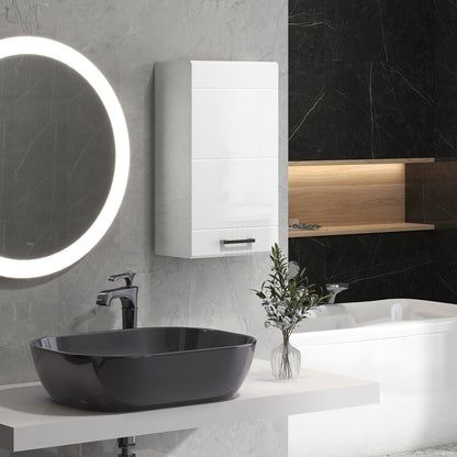 kleankin Bathroom Wall Cabinet, High Gloss Wall Mount Bathroom Storage Cabinet with Soft-Close Door, 3 Shelves, Adjustable Shelf for Hallway, Living Room, Over Toilet, 37x22.5x70 cm, White